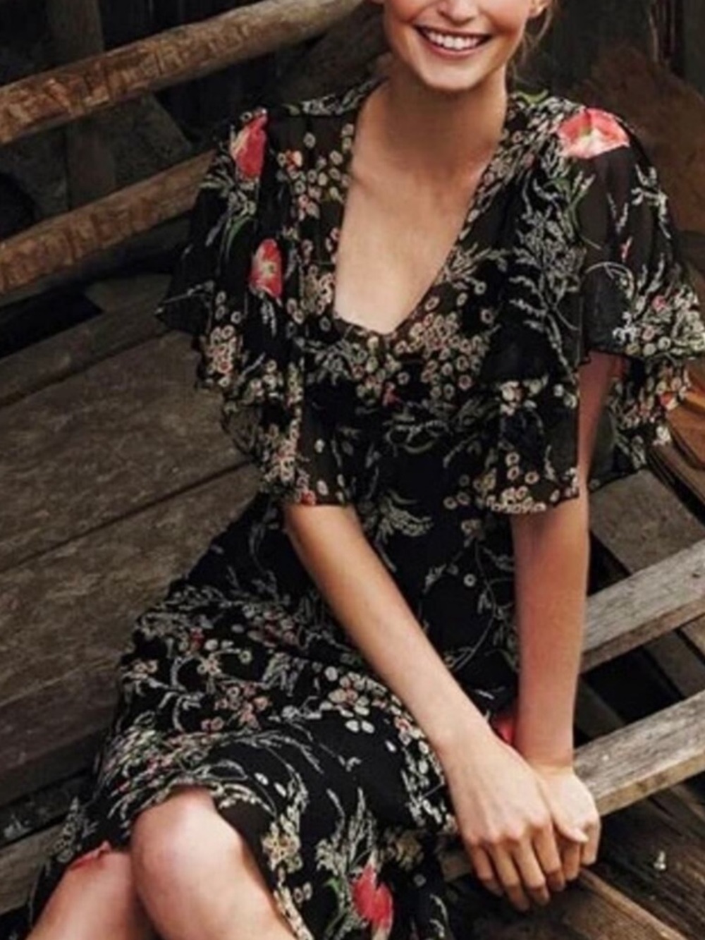 Girls From Savoy Anthropologie Sz 0 Dress Black Floral Sheer Silk Chiffon Gatsby - Picture 3 of 16